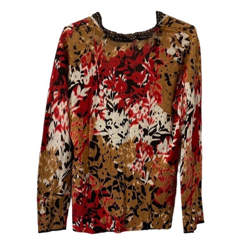 Zozo Knit Cardigan Sweater Linen Blend Size L Button Front Floral Thin - Picture 10 of 10